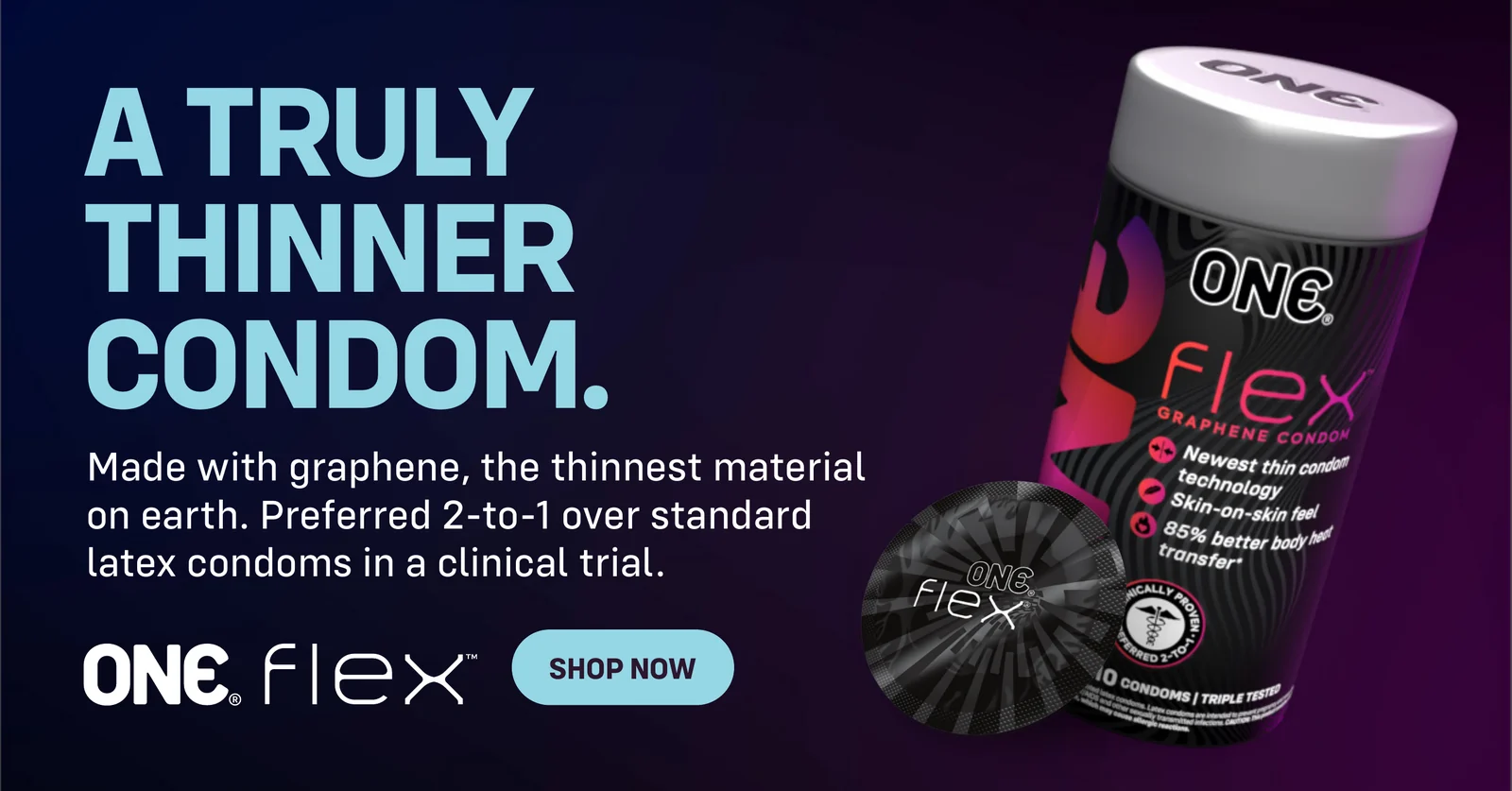 ONE Flex Reddit banner: “A truly thinner condom.”